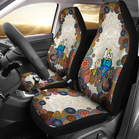 Snoopy On VW Bus - Car Seat Covers - (Set of 2)